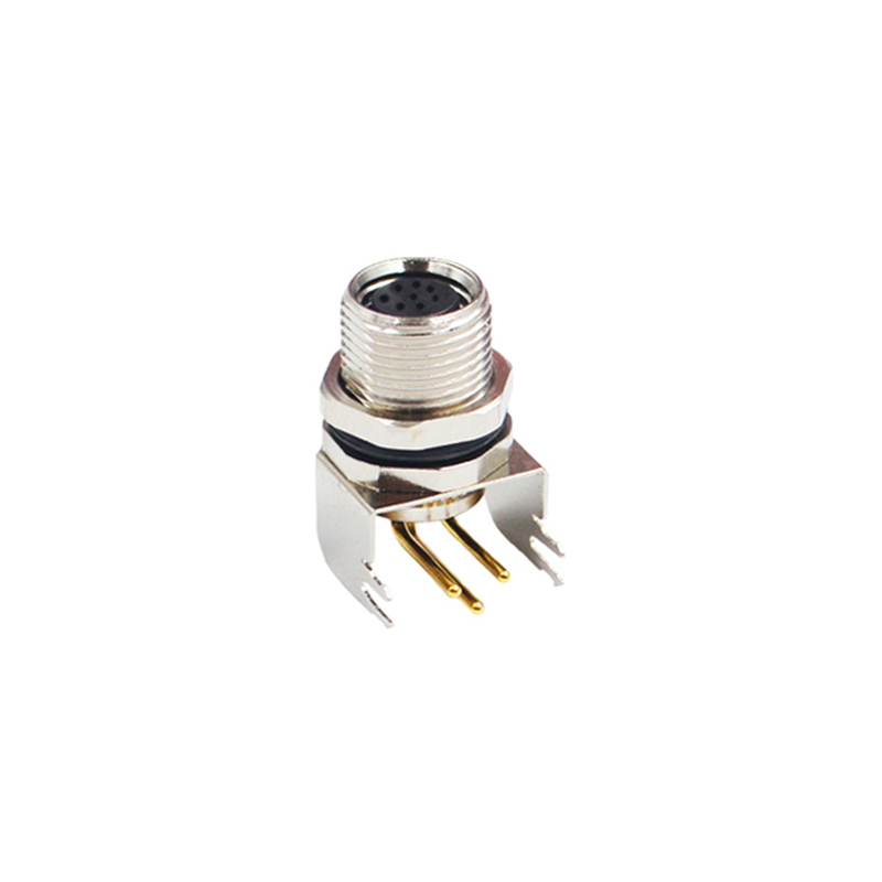 M8 8pins A code female right angle front panel mount connector,unshielded,insert,brass with nickel plated shell